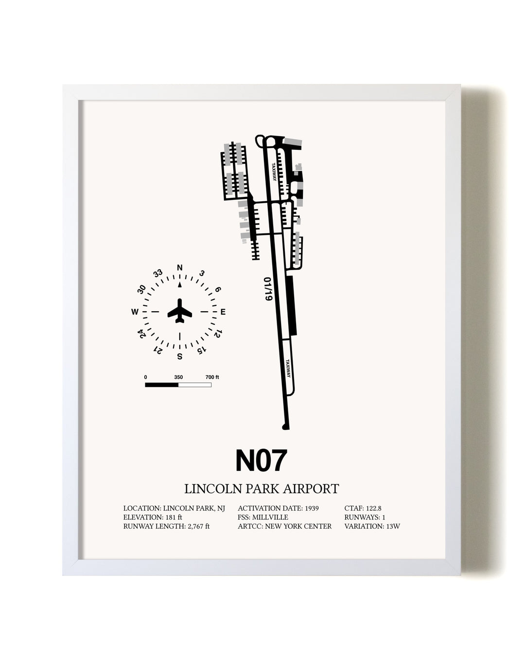 Lincoln Park Airport airport map poster in oak frame