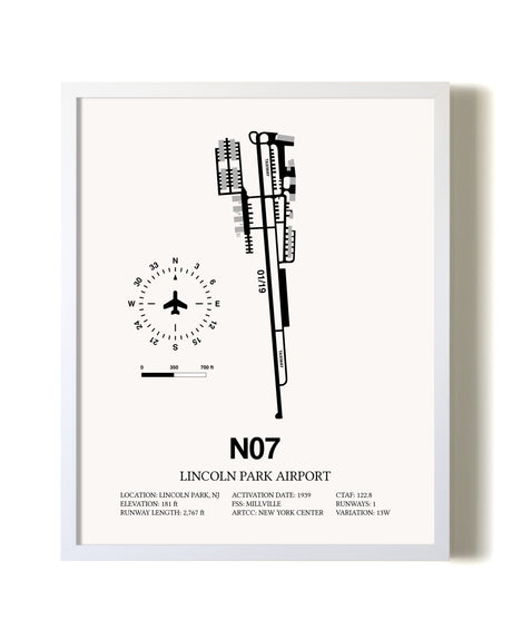 Lincoln Park Airport airport map poster in oak frame