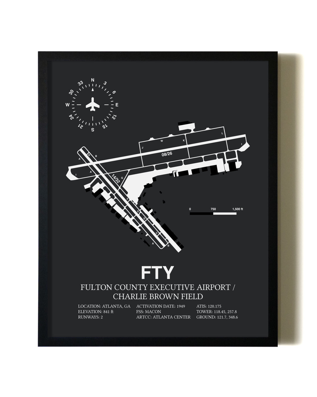 Unframed Fulton County Executive Airport / Charlie Brown Field map print poster