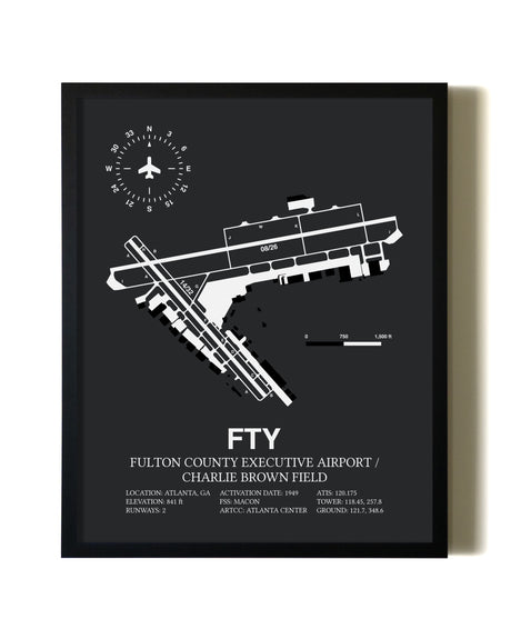 Unframed Fulton County Executive Airport / Charlie Brown Field map print poster