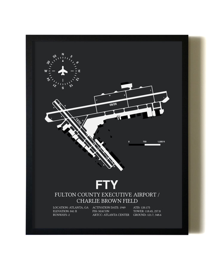 Unframed Fulton County Executive Airport / Charlie Brown Field map print poster