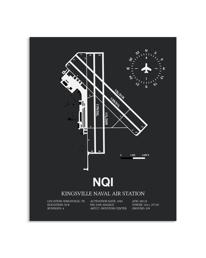 Gray Framed Kingsville Naval Air Station layout wall art poster