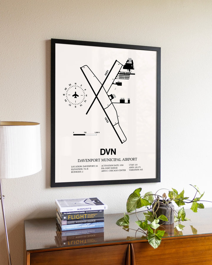 Davenport Municipal Airport aviation wall décor in black wood frame
