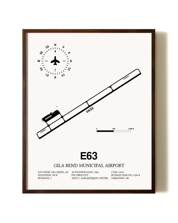 Gila Bend Municipal Airport aviation print in walnut frame