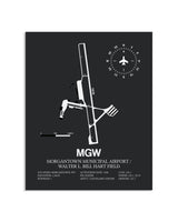 Gray Framed Morgantown Municipal Airport / Walter L. Bill Hart Field layout wall art poster
