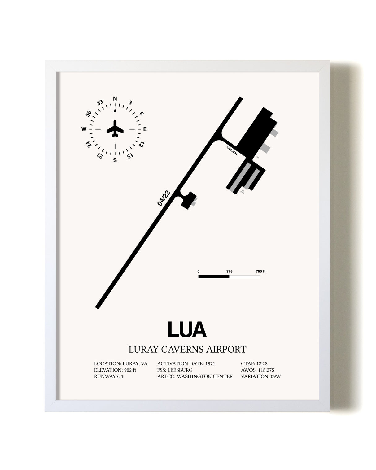 Luray Caverns Airport airport map poster in oak frame