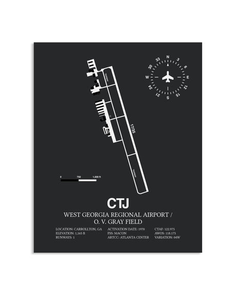 Gray Framed West Georgia Regional Airport/ O. V. Gray Field layout wall art poster