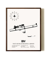 West Michigan Regional Airport aviation print in walnut frame