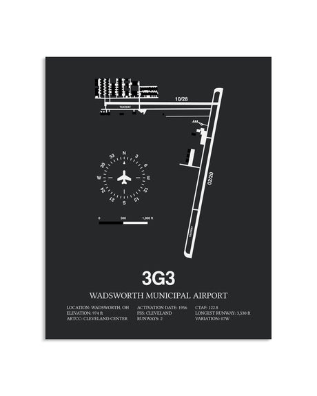 Gray Framed Wadsworth Municipal Airport layout wall art poster