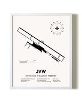 John Bell Williams Airport airport map poster in oak frame
