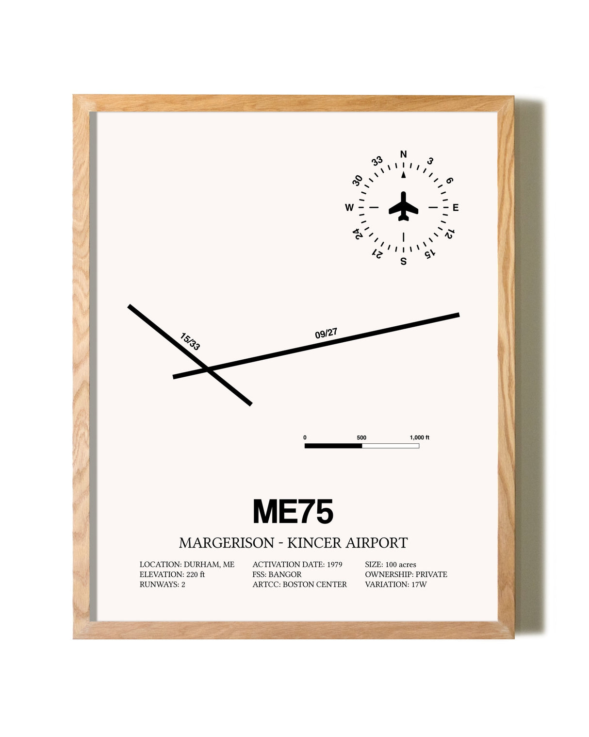 Margerison-Kincer Airport framed print in natural wood frame