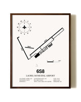 Laurel Municipal Airport aviation print in walnut frame
