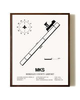 Berkeley County Airport aviation print in walnut frame