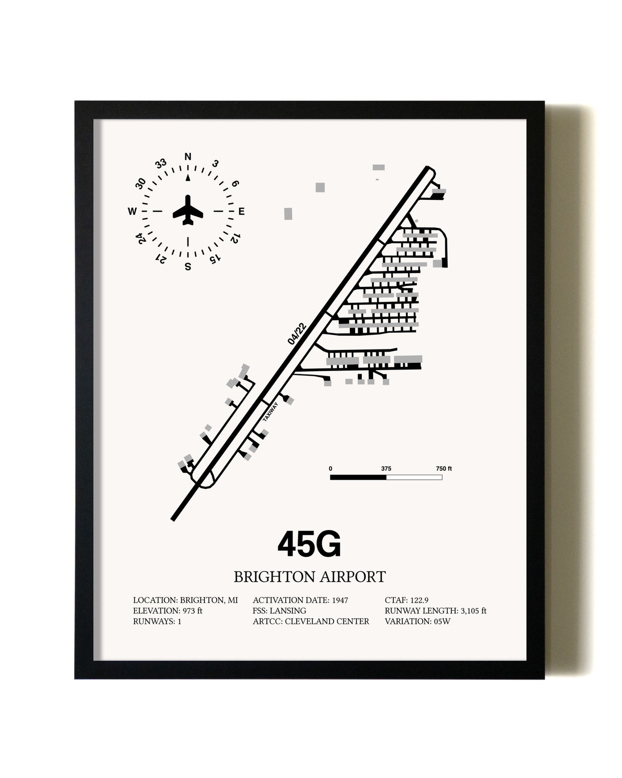 Framed Brighton Airport wall art poster in black frame