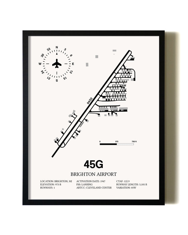 Framed Brighton Airport wall art poster in black frame