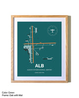 Albany International Airport airport map poster in oak frame with mat