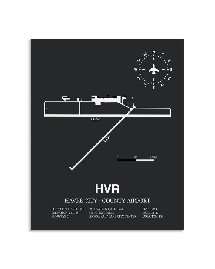 Gray Framed Havre City-County Airport layout wall art poster