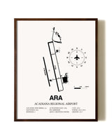 Acadiana Regional Airport aviation print in walnut frame