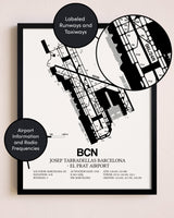Framed Josep Tarradellas Barcelona-El Prat Airport layout wall art poster