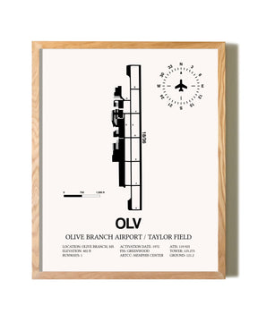 Olive Branch Airport / Taylor Field framed print in natural wood frame