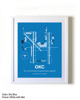 OKC Will Rogers International Airport framed wall art in white frame with mat