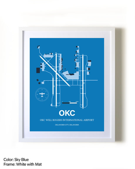 OKC Will Rogers International Airport framed wall art in white frame with mat