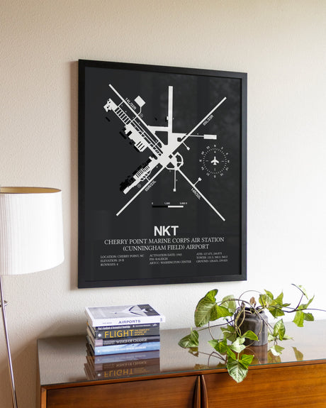 Gray Framed Cherry Point Marine Corps Air Station (Cunningham Field) Airport wall art poster in black frame