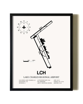 Framed Lake Charles Regional Airport wall art poster in black frame