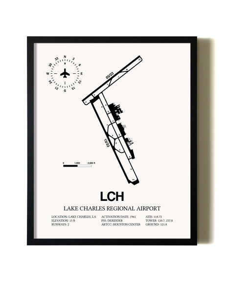 Framed Lake Charles Regional Airport wall art poster in black frame