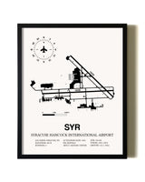 Framed Syracuse Hancock International Airport wall art poster in black frame