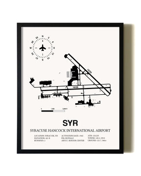 Framed Syracuse Hancock International Airport wall art poster in black frame