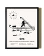 Framed Syracuse Hancock International Airport wall art poster in black frame