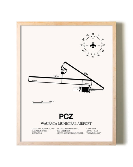 Waupaca Municipal Airport framed wall art in white frame