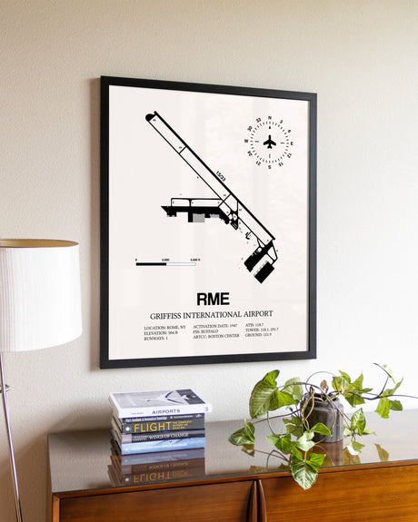 Griffiss International Airport aviation wall décor in black wood frame