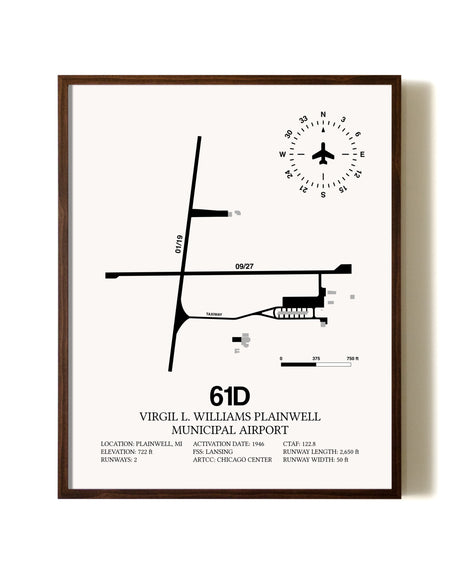Virgil L. Williams Plainwell Municipal Airport aviation print in walnut frame