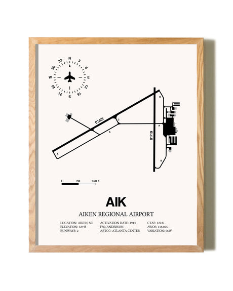 Aiken Regional Airport framed print in natural wood frame