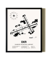 Framed Danbury Municipal Airport wall art poster in black frame