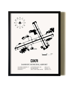 Framed Danbury Municipal Airport wall art poster in black frame