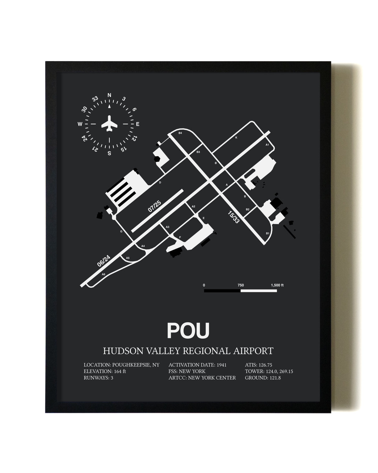 Unframed Hudson Valley Regional Airport map print poster