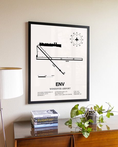 Wendover Airport aviation wall décor in black wood frame