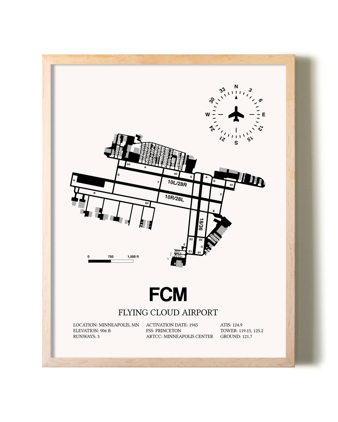 Flying Cloud Airport framed wall art in white frame