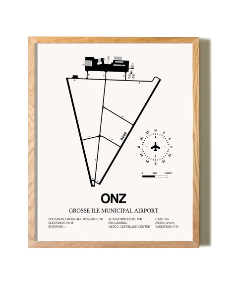 Grosse Ile Municipal Airport framed print in natural wood frame