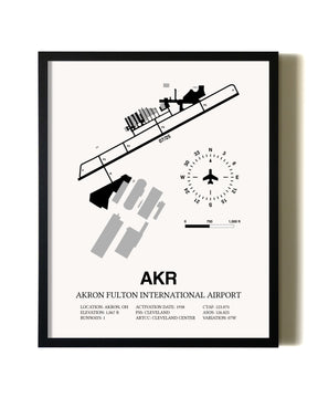 Framed Akron Fulton International Airport wall art poster in black frame