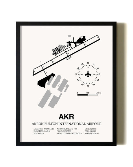 Framed Akron Fulton International Airport wall art poster in black frame