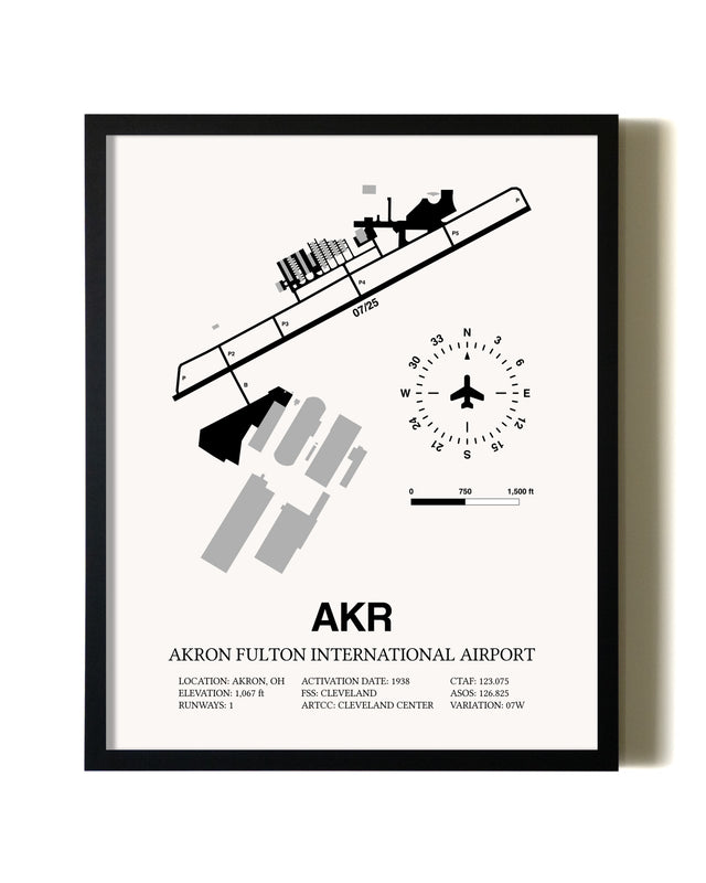 Framed Akron Fulton International Airport wall art poster in black frame