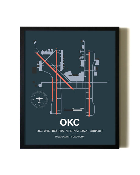 Slate Framed OKC Will Rogers International Airport wall art poster in black frame