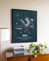 Framed Baltimore/Washington International Thurgood Marshall Airport layout wall art poster