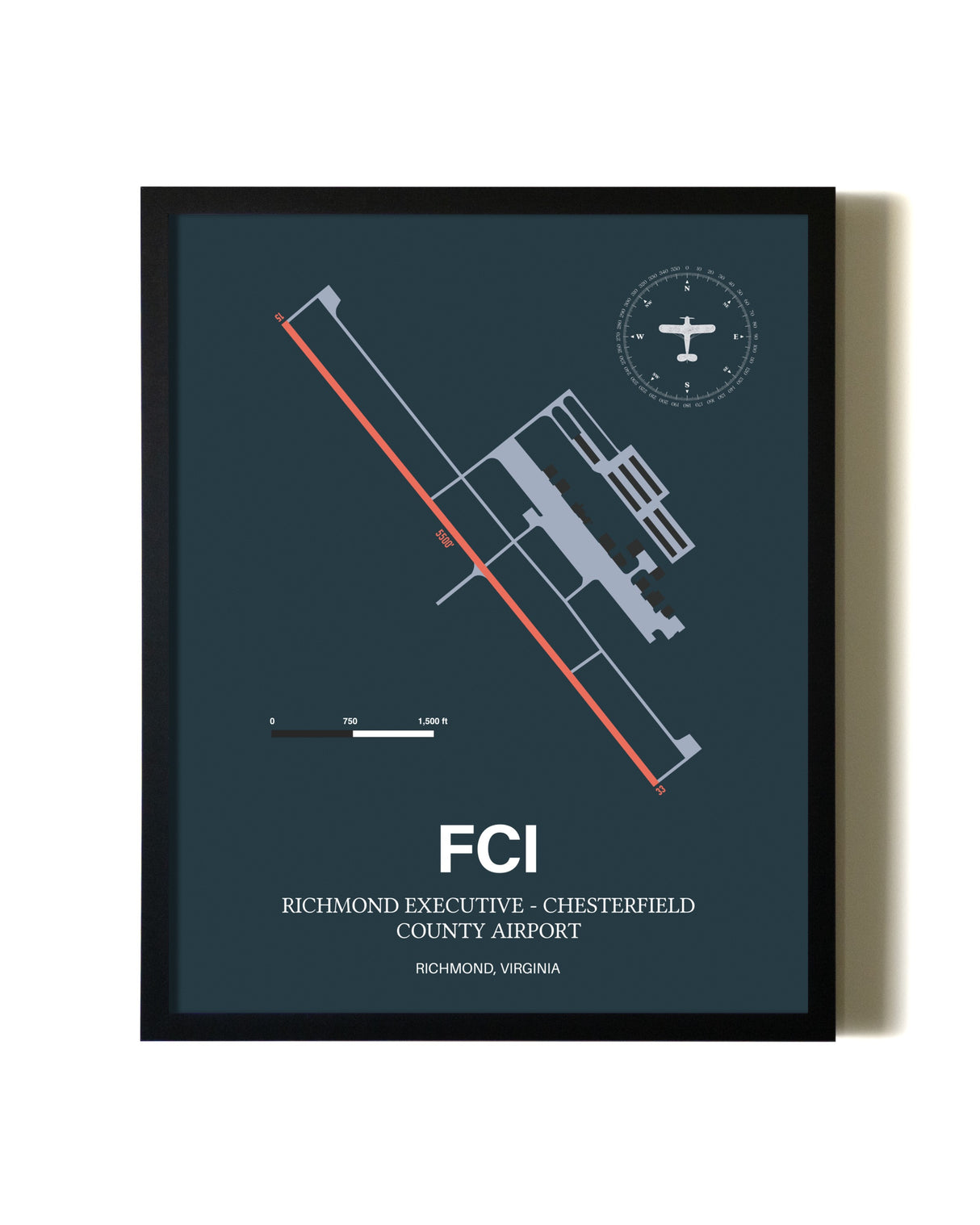 Slate Framed Richmond Executive-Chesterfield County Airport wall art poster in black frame