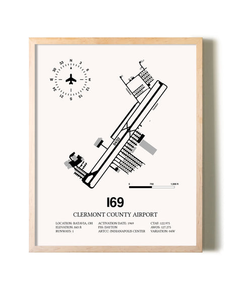 Clermont County Airport framed wall art in white frame
