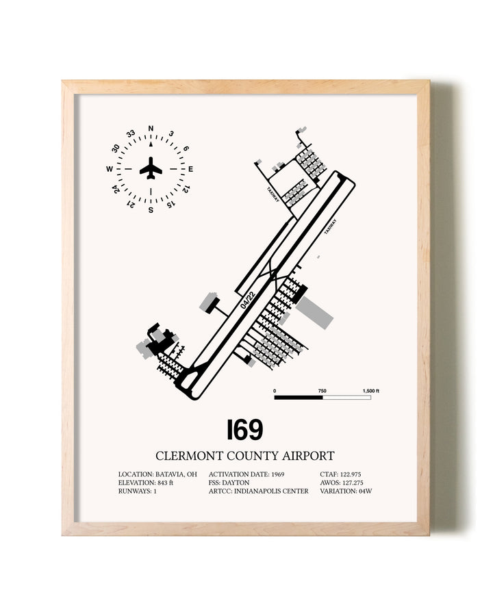 Clermont County Airport framed wall art in white frame